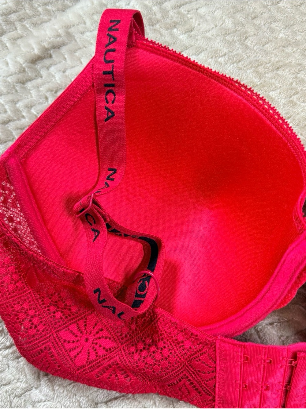 Nautica Red Lace Underwire T Shirt Bra 40D Logo Straps - Picture 9 of 11